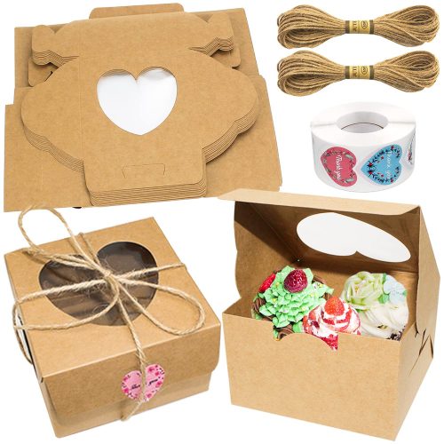 LBING Cupcake Box 24 db-os csomag matricákkal és kötéllel 